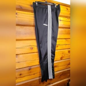 ❤ Adidas men's size Medium taper joggers zipper pockets. Black white stripes.